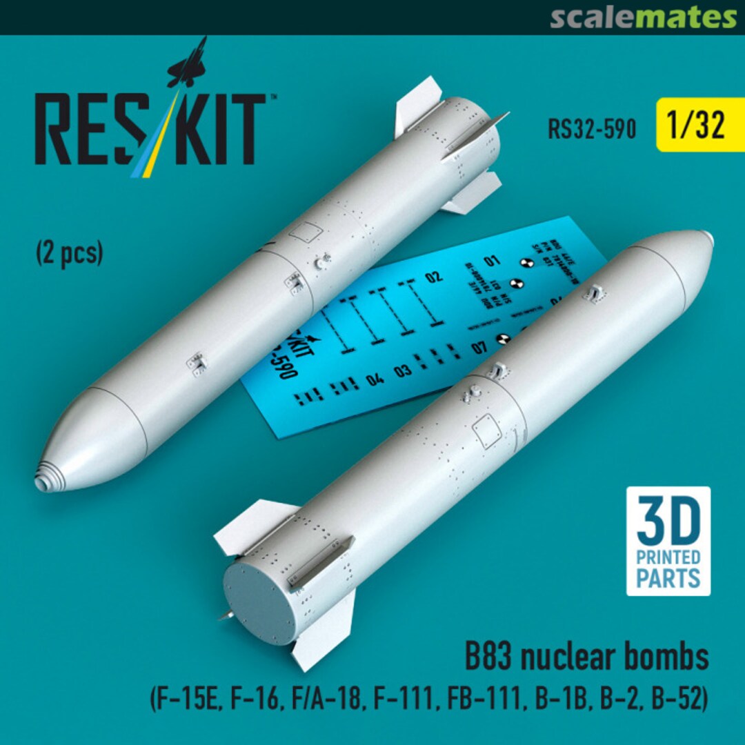 Boxart B83 nuclear bombs (2 pcs) (F-15E, F-16, F/A-18, F-111, FB-111, B-1B, B-2, B-52) (3D Printed) RS32-0590 ResKit Boxart B83 nuclear bombs (2 pcs) (F-15E, F-16, F/A-18, F-111, FB-111, B-1B, B-2, B-52) (3D Printed) RS32-0590 ResKit