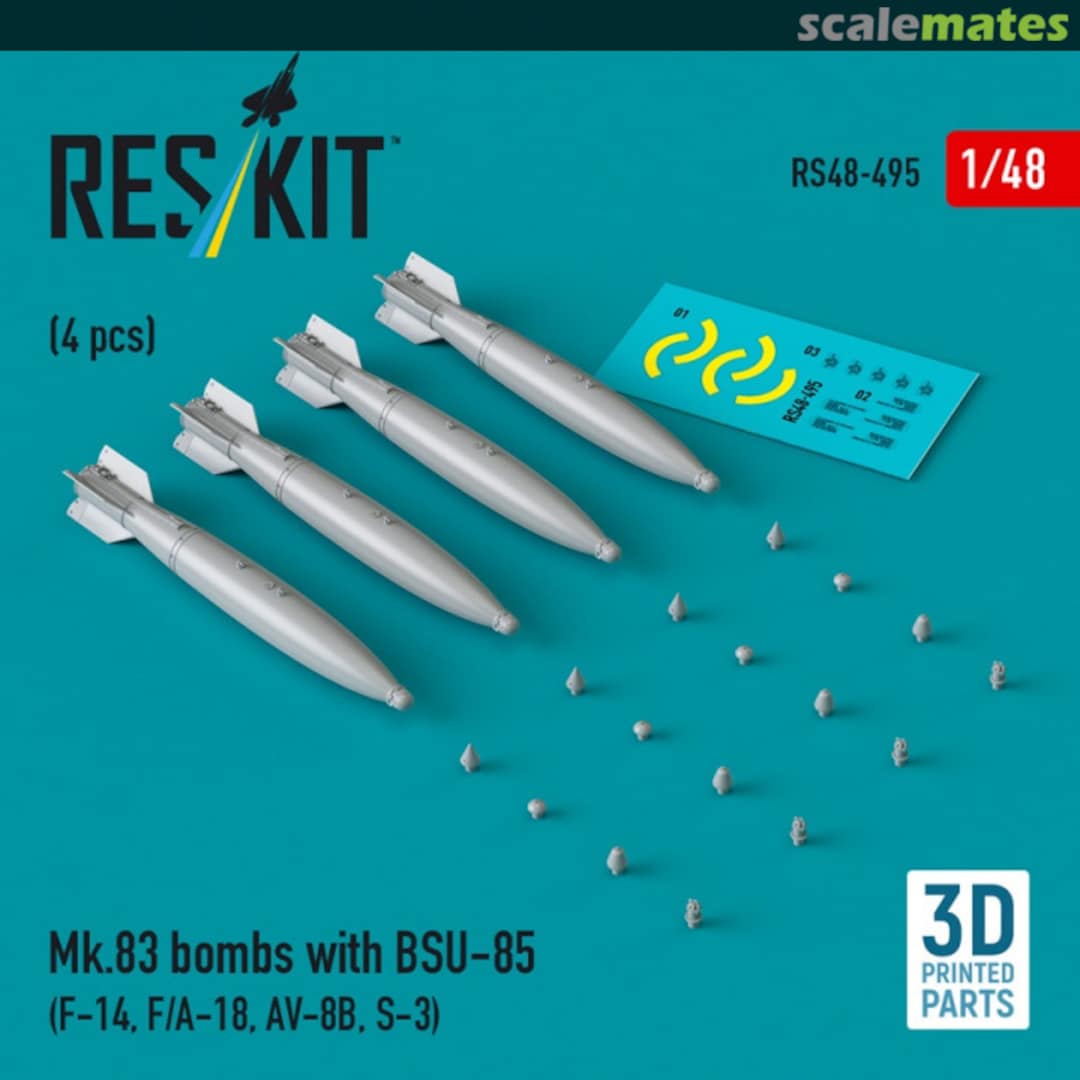 Boxart Mk.83 bombs with BSU-85 (4 pcs) (3D printed) RS48-0495 ResKit Boxart Mk.83 bombs with BSU-85 (4 pcs) (3D printed) RS48-0495 ResKit