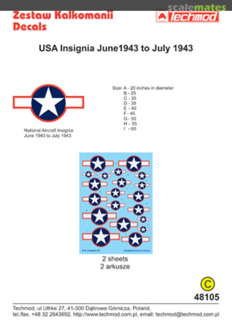Boxart U.S. National Insignia June 1943 to July 1943 48105 Techmod Boxart U.S. National Insignia June 1943 to July 1943 48105 Techmod