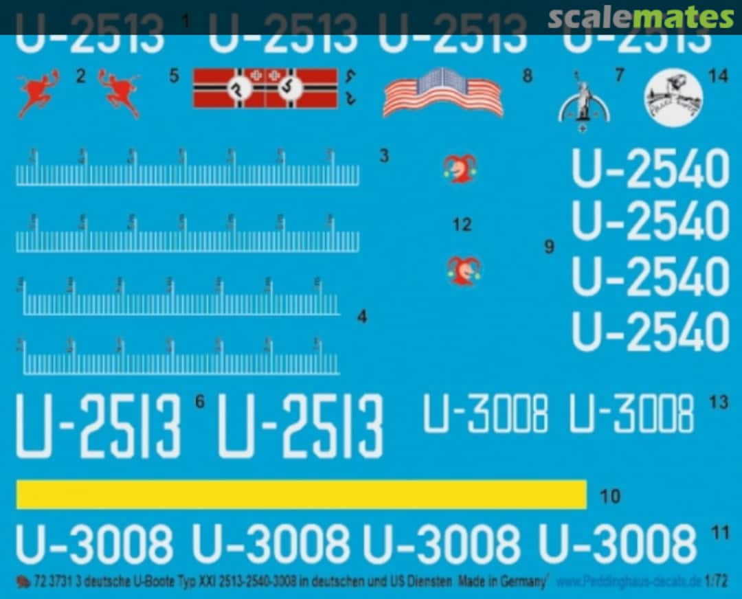 Boxart 3 deutsche U-Boote Typ XXI (U-2513/U-2540/U-3008) 72 3731 Peddinghaus-Decals Boxart 3 deutsche U-Boote Typ XXI (U-2513/U-2540/U-3008) 72 3731 Peddinghaus-Decals