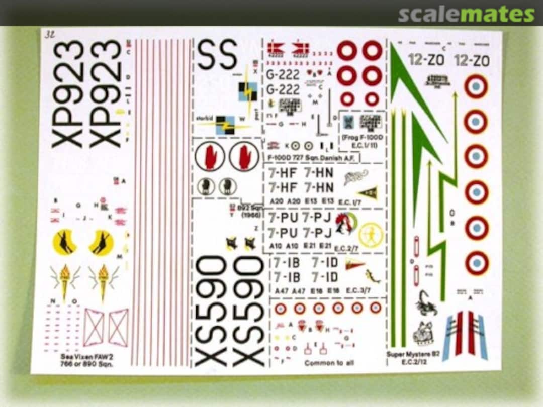 Boxart FAA Sea Vixen; RDAF F-100D; AdlA Super Mystere B2 & Jaguar 32 Modeldecal Boxart FAA Sea Vixen; RDAF F-100D; AdlA Super Mystere B2 & Jaguar 32 Modeldecal