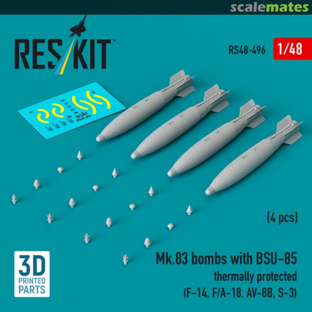 Boxart Mk.83 bombs with BSU-85 thermally protected (4 pcs) (3D printed) RS48-0496 ResKit Boxart Mk.83 bombs with BSU-85 thermally protected (4 pcs) (3D printed) RS48-0496 ResKit