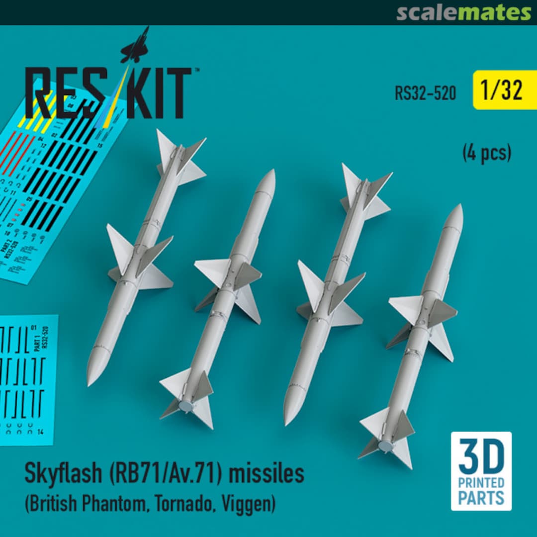 Boxart Skyflash (RB71/Av.71) missiles (4 pcs) (British Phantom, Tornado, Viggen) (3D Printed) RS32-0520 ResKit Boxart Skyflash (RB71/Av.71) missiles (4 pcs) (British Phantom, Tornado, Viggen) (3D Printed) RS32-0520 ResKit