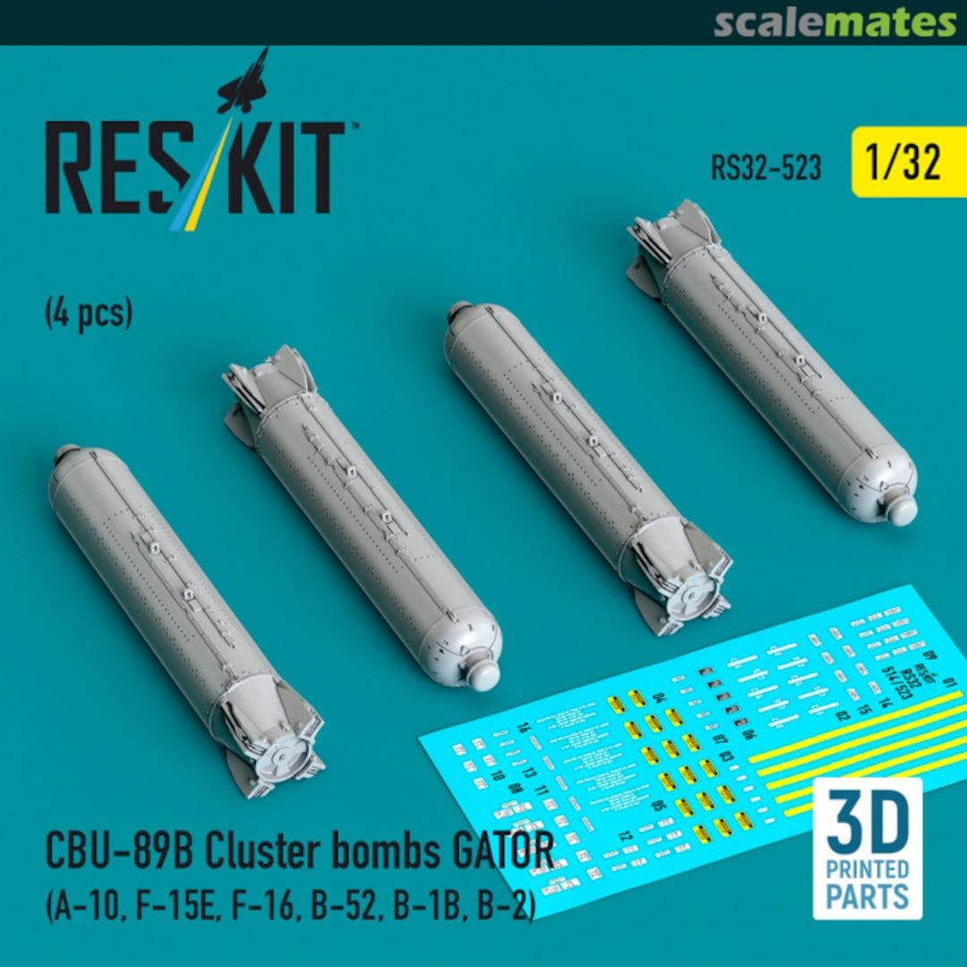 Boxart CBU-89B cluster bombs GATOR (4 pcs) (A-10, F-15E, F-16, B-52, B-1B, B-2) (3D Printed) RS32-0523 ResKit