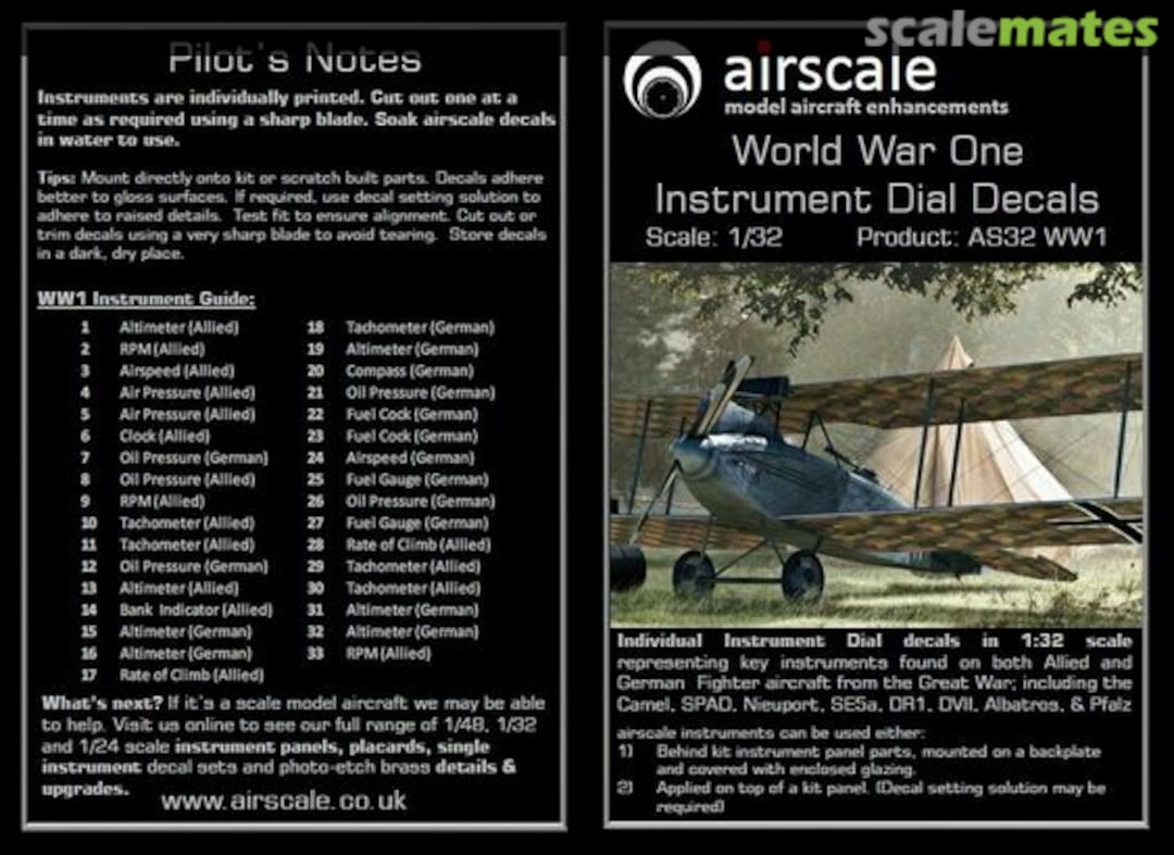 Boxart WW1 Cockpit Decals AS32 WW1 Airscale