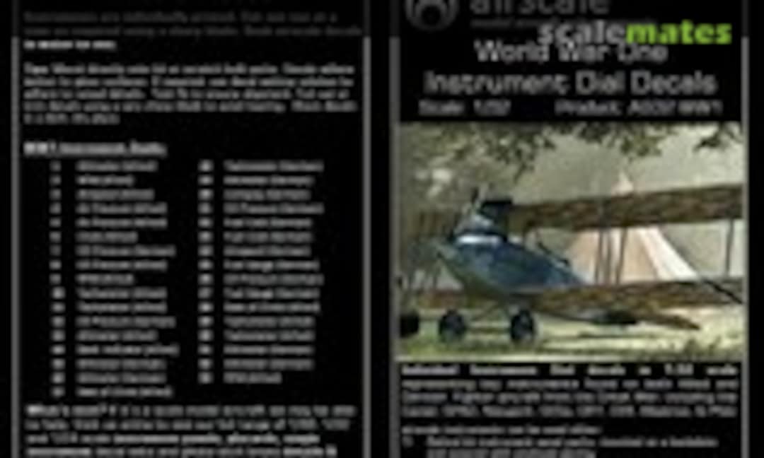 1:32 WW1 Cockpit Decals (Airscale AS32 WW1) AS32 WW1