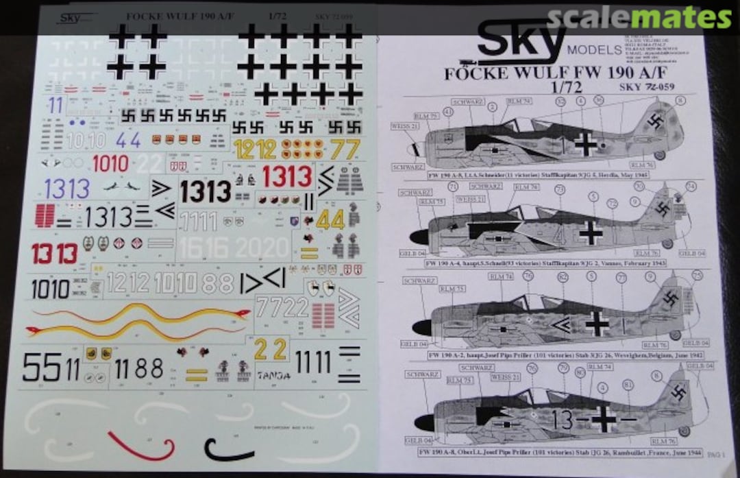Contents Focke-Wulf Fw 190 A/F 72-059 Sky Models Contents Focke-Wulf Fw 190 A/F 72-059 Sky Models