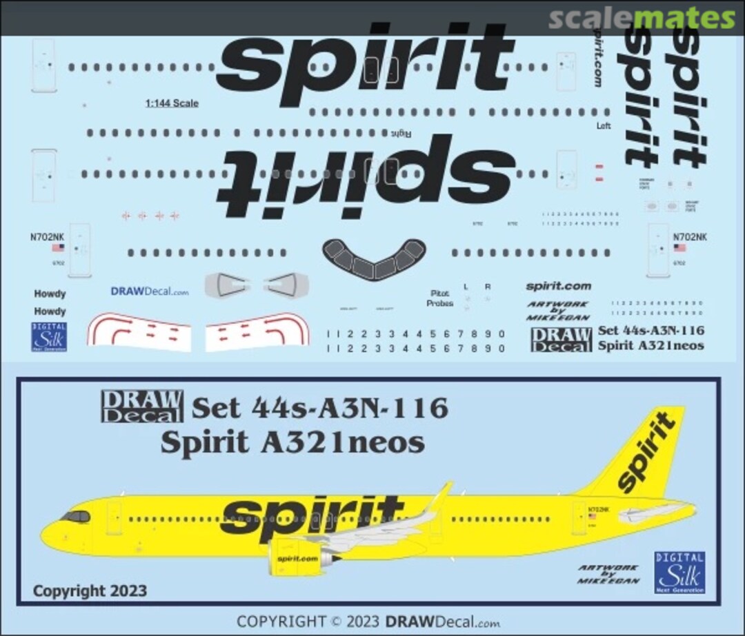 Boxart Spirit A321neo 44-A3N-116 Draw Decal