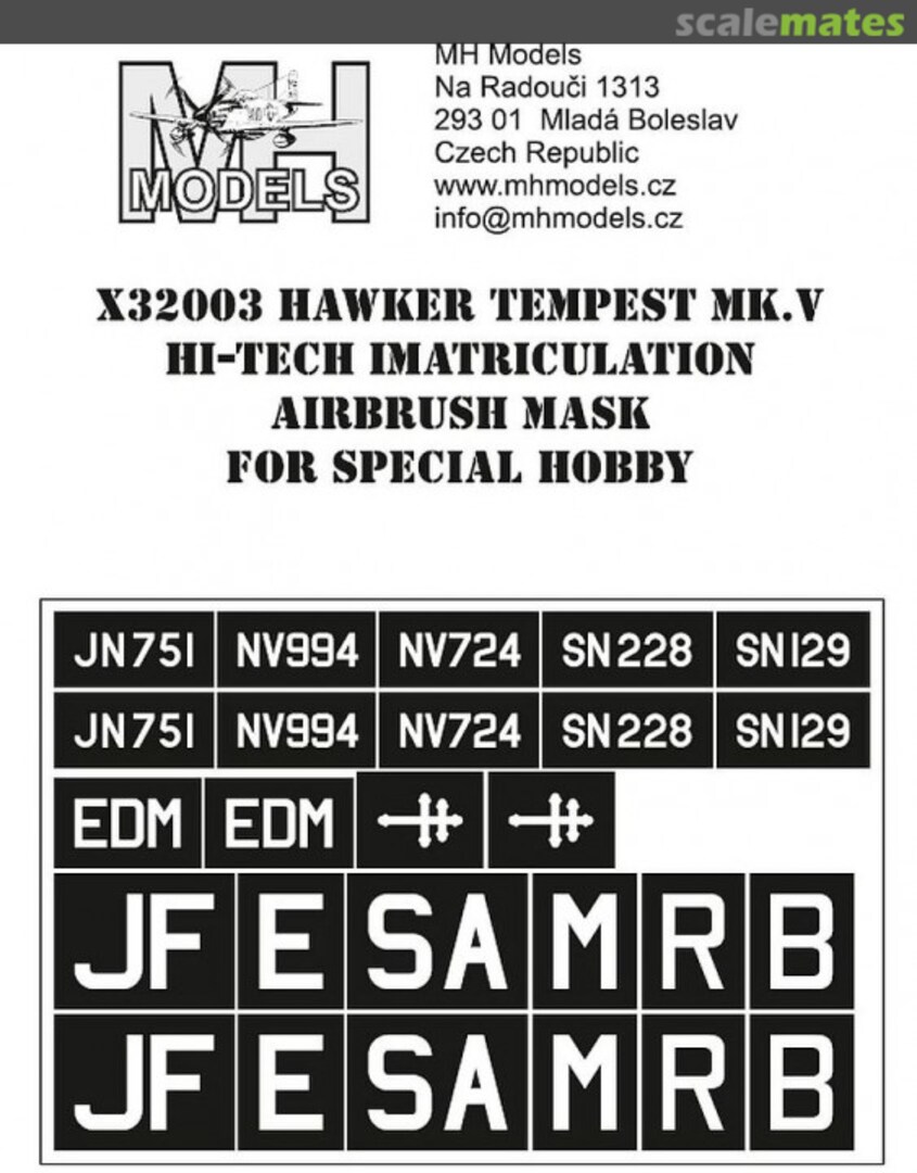 Boxart Hawker Tempest Mk.V Hi-Tech imatriculation airbrush mask X32003 MH Models Boxart Hawker Tempest Mk.V Hi-Tech imatriculation airbrush mask X32003 MH Models
