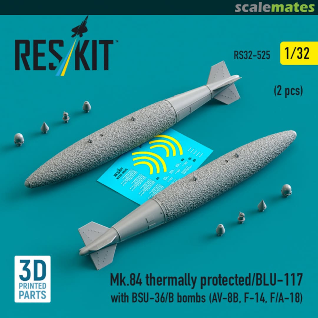 Boxart Mk.84 thermally protected/BLU-117 with BSU-36/B bombs (2 pcs) (AV-8B, F-14, F/A-18) (3D Printed) RS32-0525 ResKit Boxart Mk.84 thermally protected/BLU-117 with BSU-36/B bombs (2 pcs) (AV-8B, F-14, F/A-18) (3D Printed) RS32-0525 ResKit