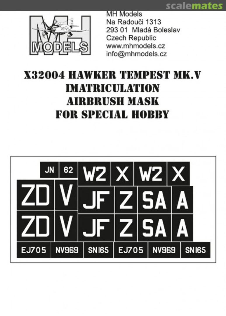Boxart Hawker Tempest Mk.V imatriculation airbrush mask X32004 MH Models Boxart Hawker Tempest Mk.V imatriculation airbrush mask X32004 MH Models
