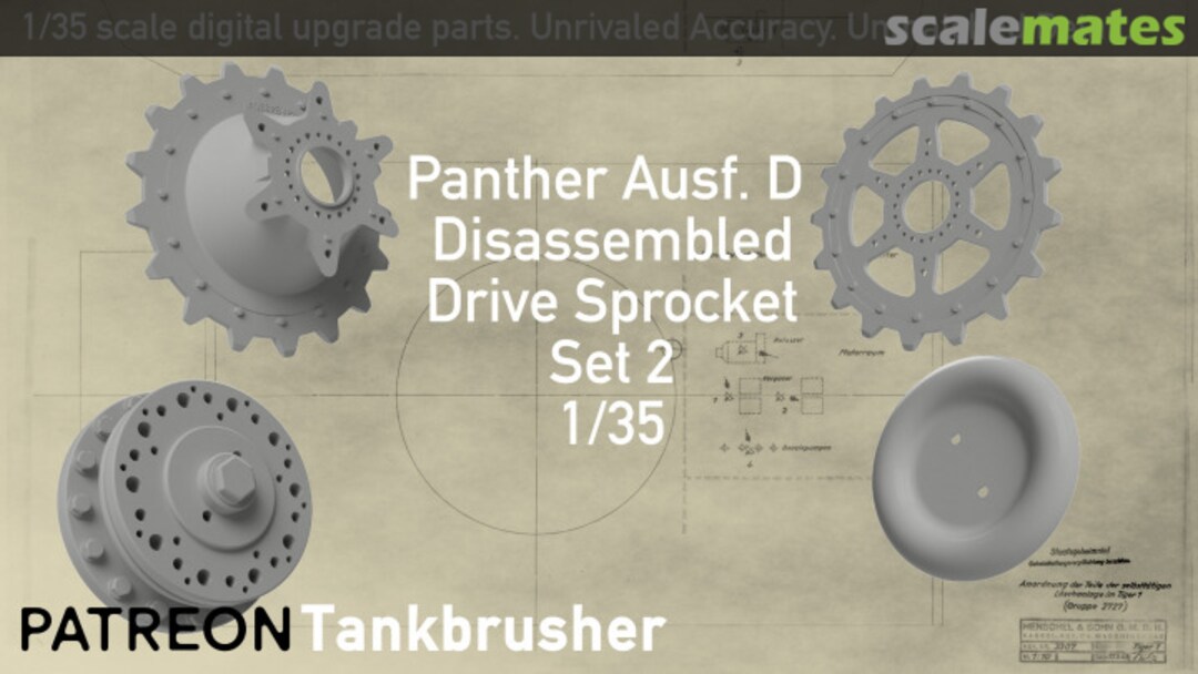 Boxart Panther Ausf. D disassembled Drive Sprocket - SET 2 352311002 Tankbrusher Scale Modeling Boxart Panther Ausf. D disassembled Drive Sprocket - SET 2 352311002 Tankbrusher Scale Modeling