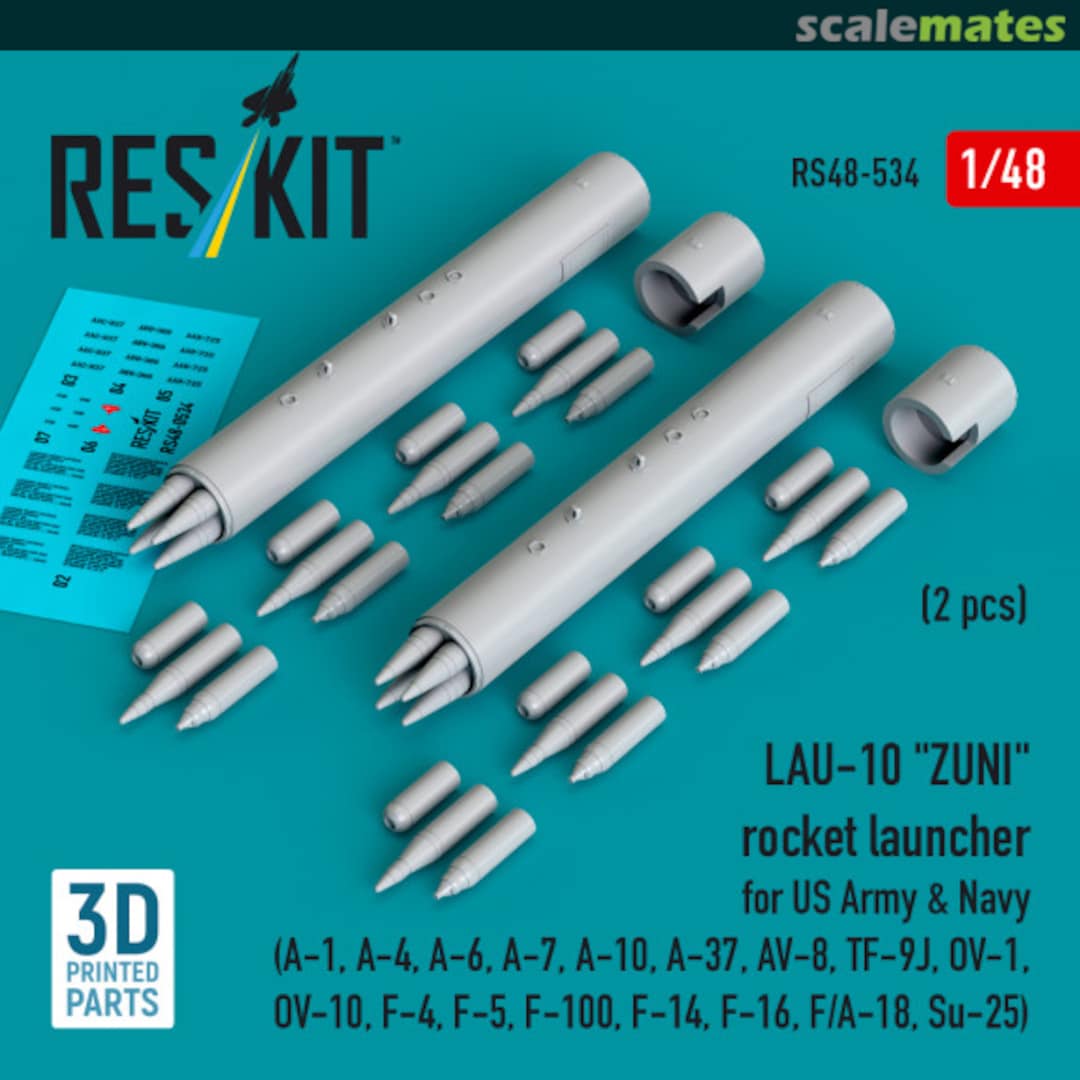 Boxart LAU-10 ZUNI rocket launcher for US Army & Navy (2 pcs) (A-1, A-4, A-6, A-7, A-10, A-37, AV-8, TF-9J, OV-1, OV-10, F-4, F-5, F-100, F-14, F-16, F/A-18, Su-25) (3D Printed) RS48-0534 ResKit