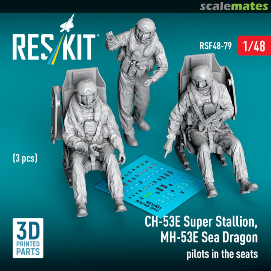 Boxart CH-53E Super Stallion, MH-53E Sea Dragon pilots in the seats (3 pcs) (3D Printed) RSF48-0079 ResKit Boxart CH-53E Super Stallion, MH-53E Sea Dragon pilots in the seats (3 pcs) (3D Printed) RSF48-0079 ResKit