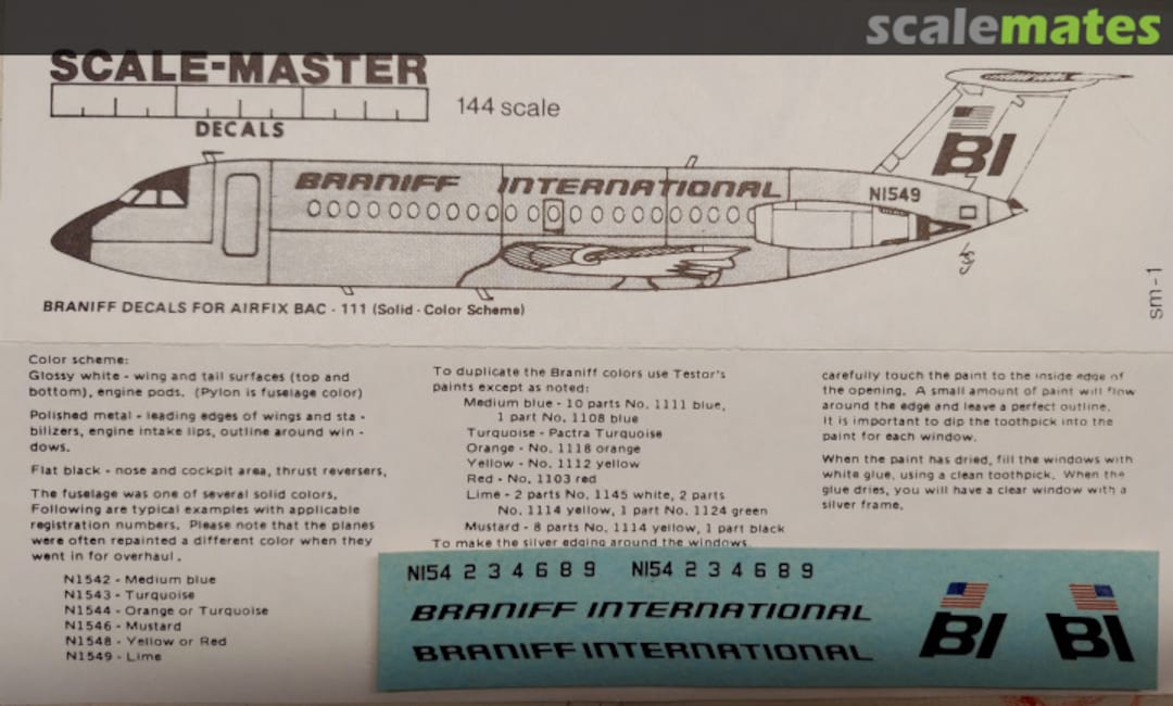 Boxart Braniff Decals for BAC-111 (Solid Color Scheme) SM-1 Scale-Master Boxart Braniff Decals for BAC-111 (Solid Color Scheme) SM-1 Scale-Master