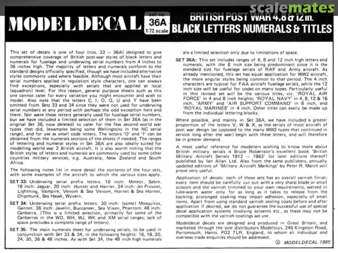 Contents British Post War Code 4, 8 & 12 inch 36A Modeldecal Contents British Post War Code 4, 8 & 12 inch 36A Modeldecal