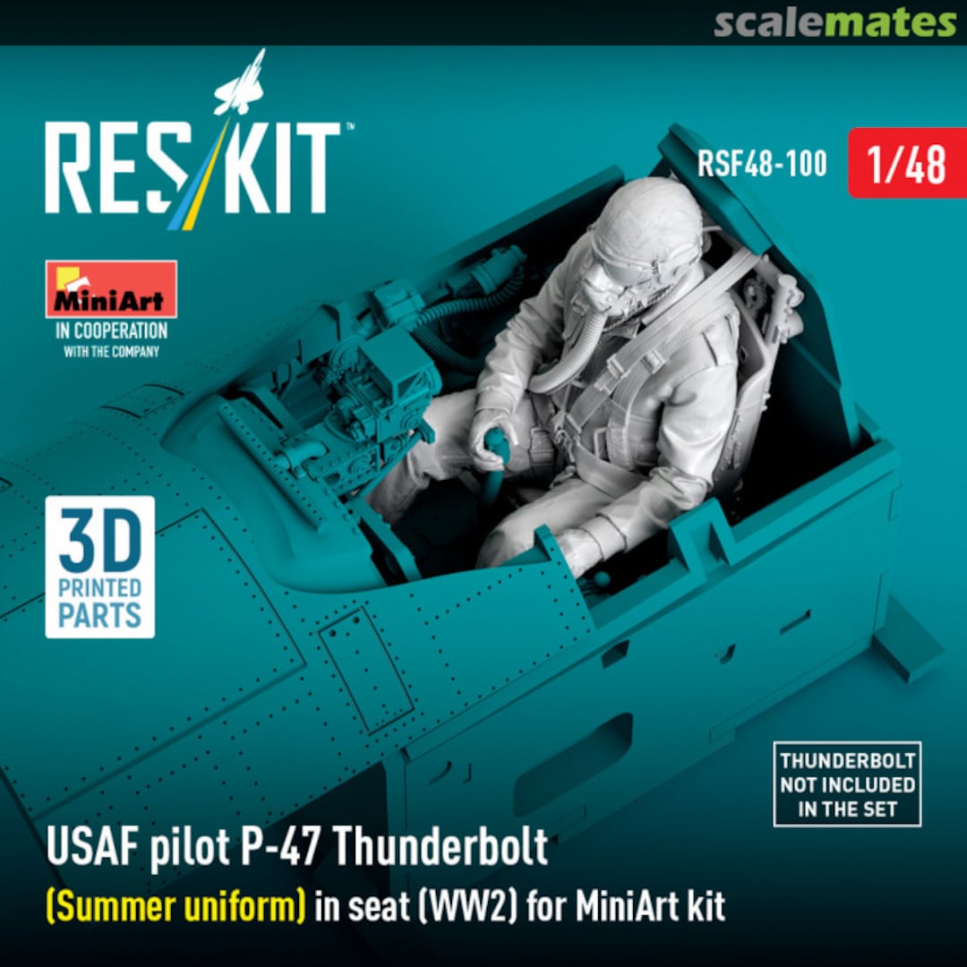 Boxart USAF pilot P-47 Thunderbolt (Summer uniform) in seat (WW2) (3D Printed) RSF48-0100 ResKit Boxart USAF pilot P-47 Thunderbolt (Summer uniform) in seat (WW2) (3D Printed) RSF48-0100 ResKit