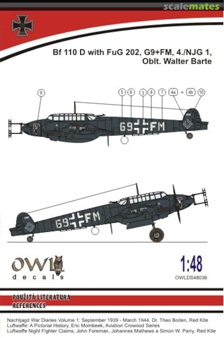 Boxart Bf 110 D with FuG 202, G9+FM, 4./NJG 1., Walter Barte DS48036 OWL Boxart Bf 110 D with FuG 202, G9+FM, 4./NJG 1., Walter Barte DS48036 OWL