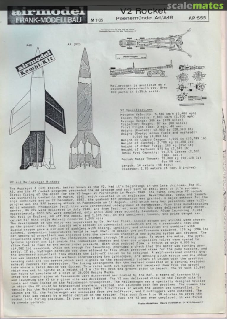 Boxart V2 Rocket Peenemünde A4/A4B AP-555 Airmodel Boxart V2 Rocket Peenemünde A4/A4B AP-555 Airmodel