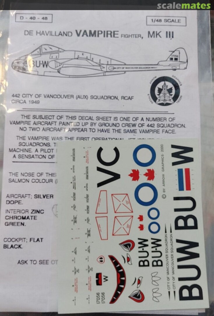 Boxart de Havilland Vampire Fighter, Mk.III D-40-48 Arrow Graphics Boxart de Havilland Vampire Fighter, Mk.III D-40-48 Arrow Graphics