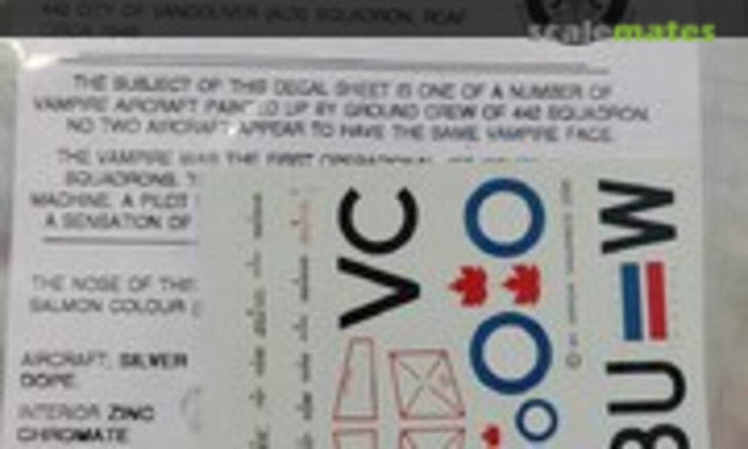 1:48 de Havilland Vampire Fighter, Mk.III (Arrow Graphics D-40-48) D-40-48