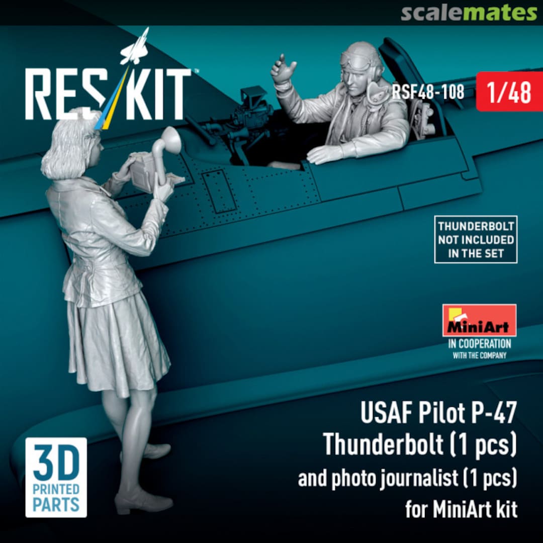 Boxart USAF pilot P-47 Thunderbolt (1 pcs) and photo journalist (1 pcs) (3D Printed) RSF48-0108 ResKit Boxart USAF pilot P-47 Thunderbolt (1 pcs) and photo journalist (1 pcs) (3D Printed) RSF48-0108 ResKit