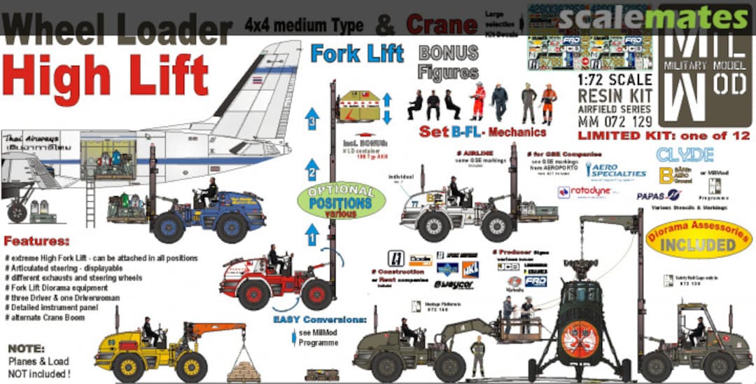 Boxart 4 x4 Wheel Loader open cabin - incl Fork Lift parts with LD-Container MM 72 129 Mil Mod
