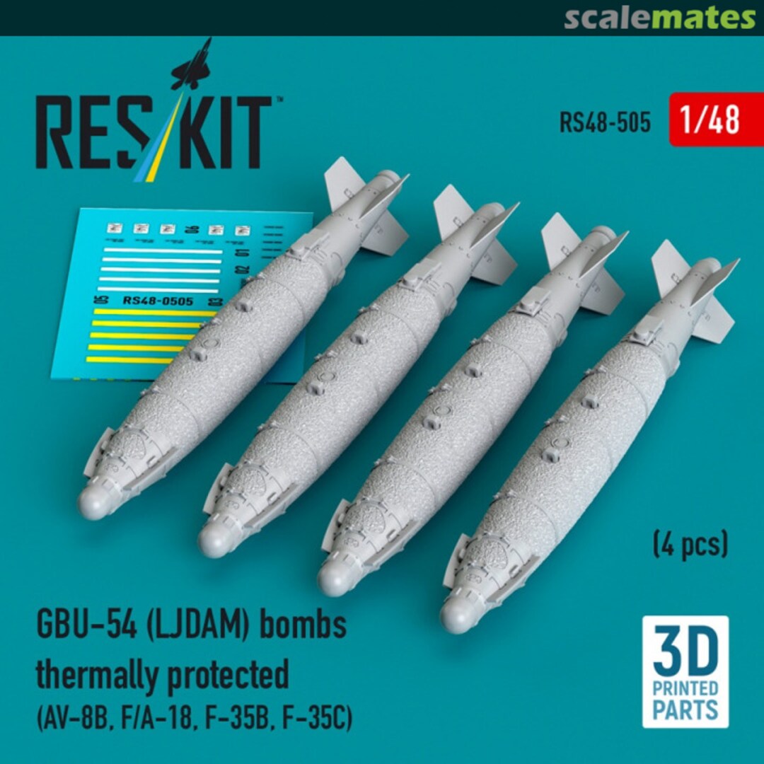 Boxart GBU-54 (LJDAM) bombs thermally protected (4 pcs) (3D Printed) RS48-0505 ResKit
