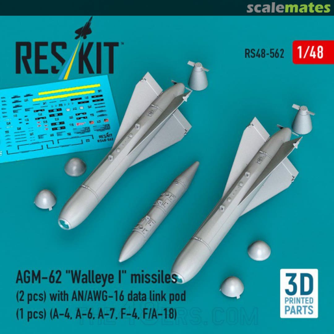 Boxart AGM-62 Walleye I missiles (2 pcs) with AN/AWG-16 data link pod (1 pcs) (A-4, A-6, A-7, F-4, F/A-18) (3D Printed) RS48-0562 ResKit Boxart AGM-62 Walleye I missiles (2 pcs) with AN/AWG-16 data link pod (1 pcs) (A-4, A-6, A-7, F-4, F/A-18) (3D Printed) RS48-0562 ResKit