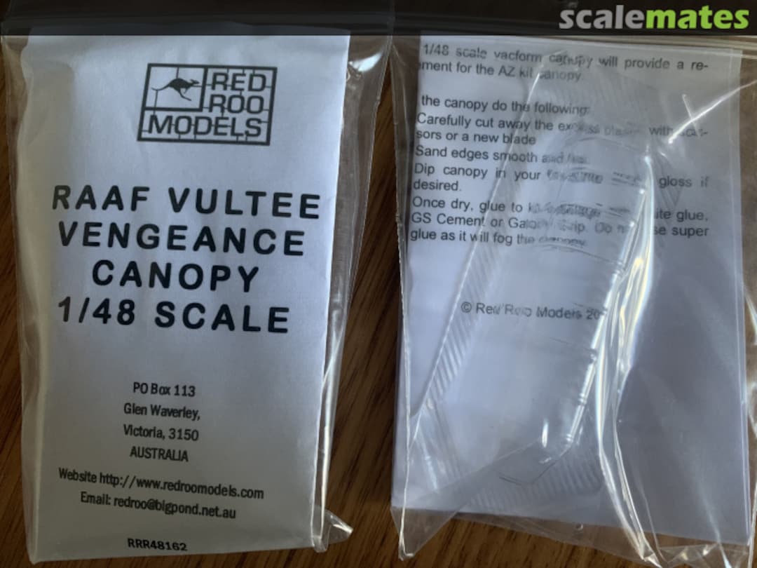 Boxart RAAF Vultee Vengeance Canopy RRR48162 Red Roo Models Boxart RAAF Vultee Vengeance Canopy RRR48162 Red Roo Models