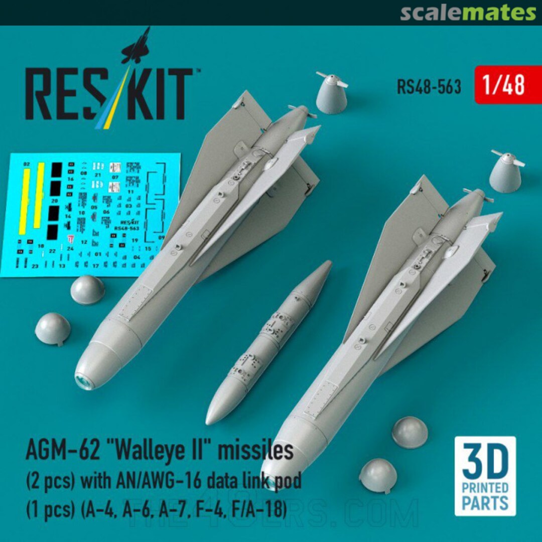 Boxart AGM-62 Walleye II missiles (2 pcs) with AN/AWG-16 data link pod (1 pcs) (A-4, A-6, A-7, F-4, F/A-18) (3D Printed) RS48-0563 ResKit Boxart AGM-62 Walleye II missiles (2 pcs) with AN/AWG-16 data link pod (1 pcs) (A-4, A-6, A-7, F-4, F/A-18) (3D Printed) RS48-0563 ResKit