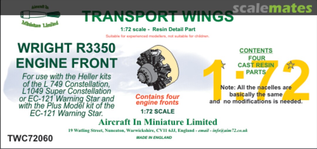 Boxart Wright R3350 Engine Front [set of four] TWC72060 Transport Wings