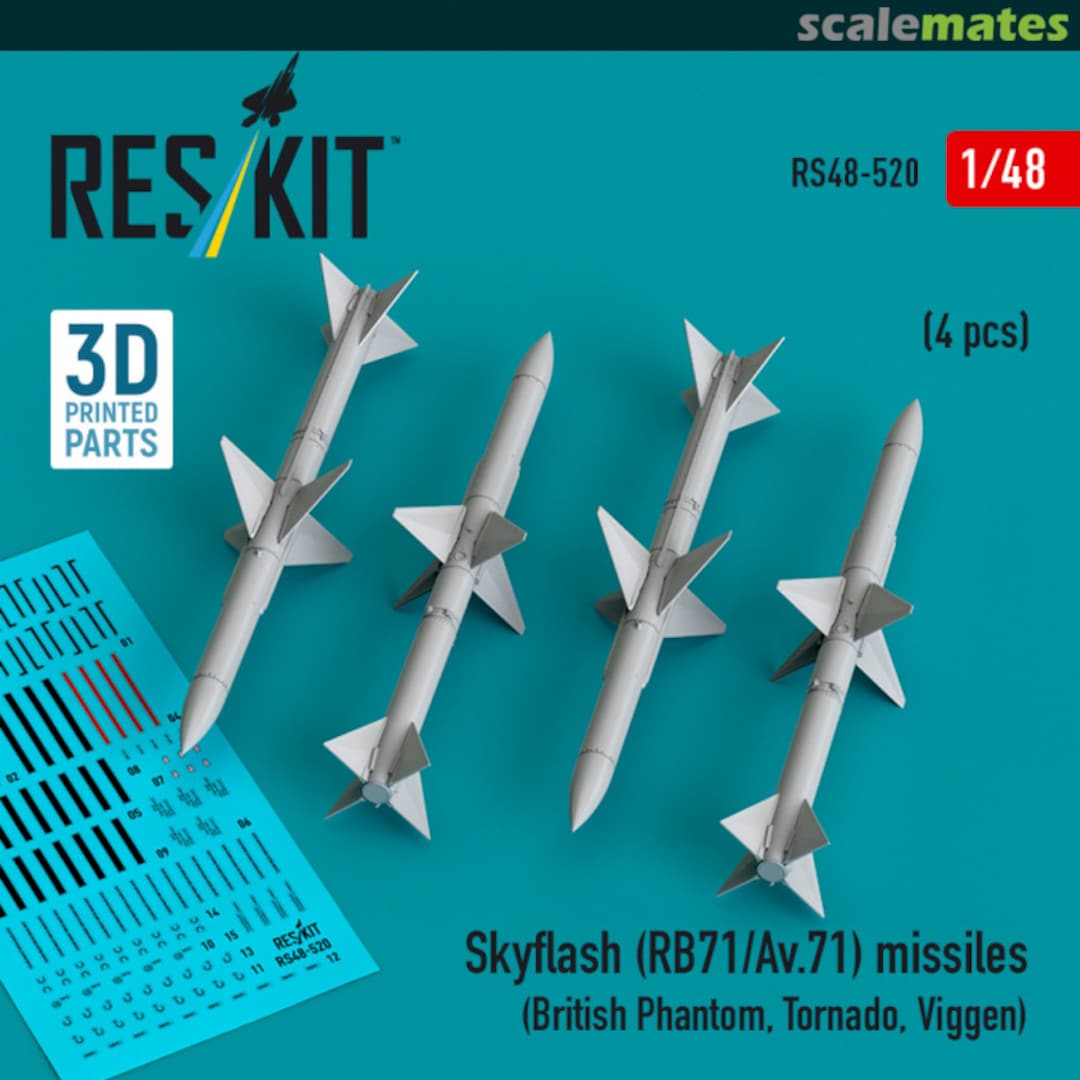 Boxart Skyflash (RB71/Av.71) missiles (4 pcs) (British Phantom, Tornado, Viggen) (3D Printed) RS48-0520 ResKit