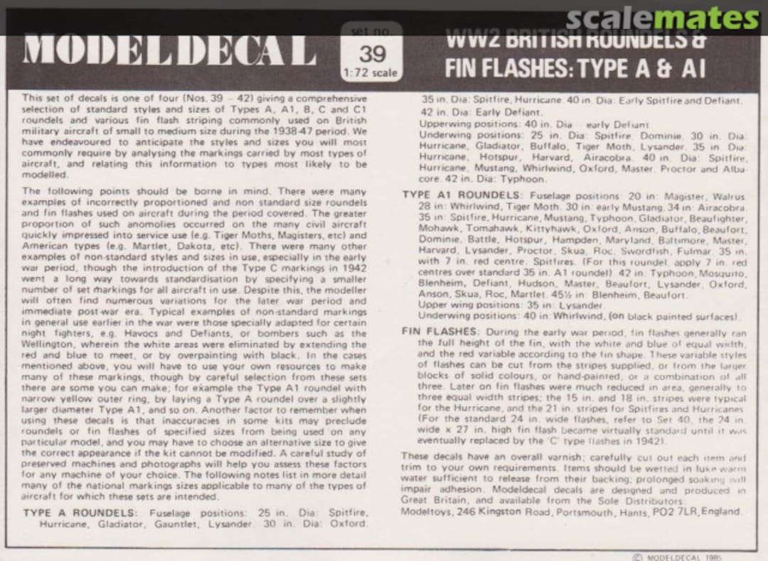 Contents WW2 British Roundels & Fin Flashes: Type A & A1 39 Modeldecal