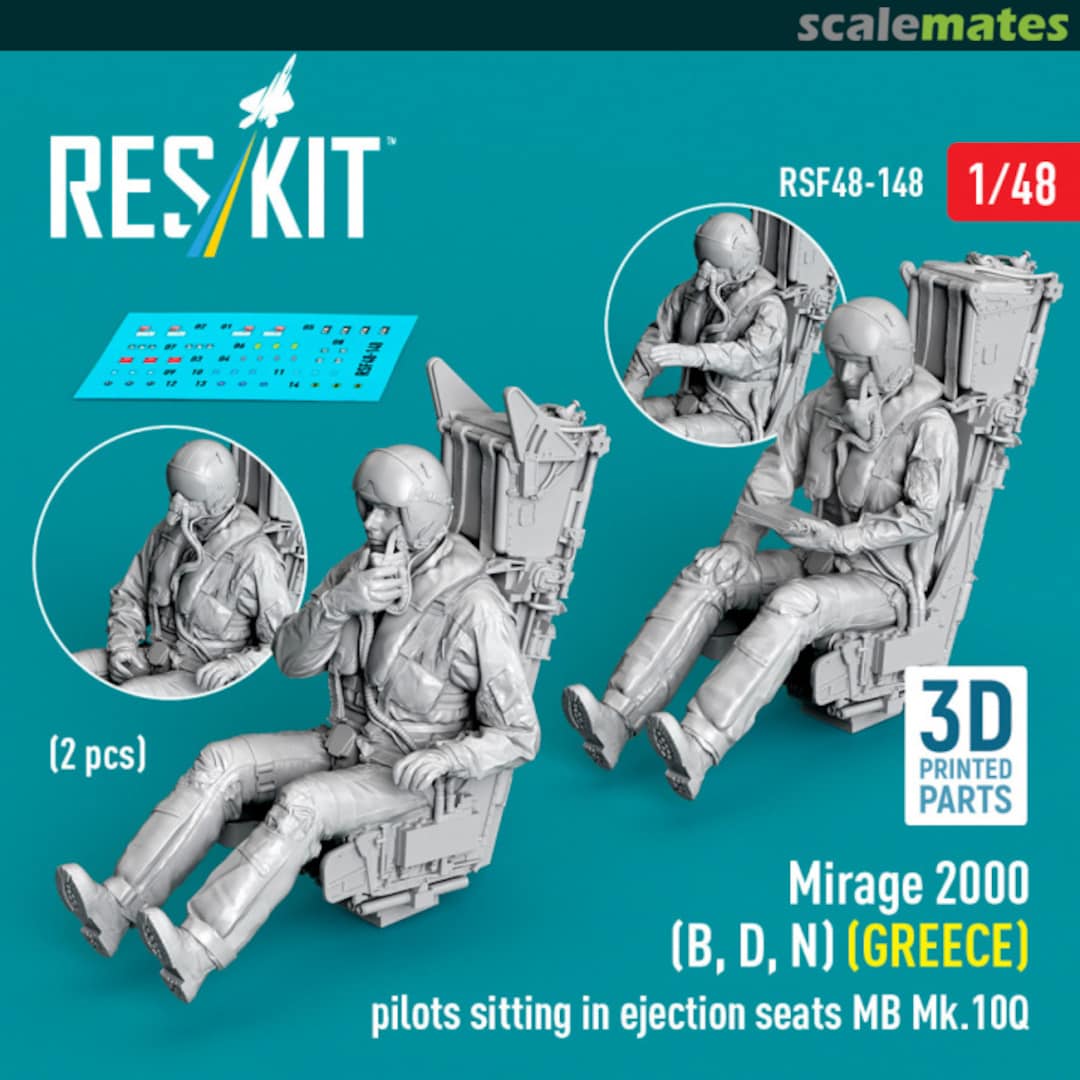 Boxart Mirage 2000 (B, D, N) (Greece) pilots sitting in ejection seats MB Mk.10Q (2 pcs) (3D Printed) RSF48-0148 ResKit Boxart Mirage 2000 (B, D, N) (Greece) pilots sitting in ejection seats MB Mk.10Q (2 pcs) (3D Printed) RSF48-0148 ResKit