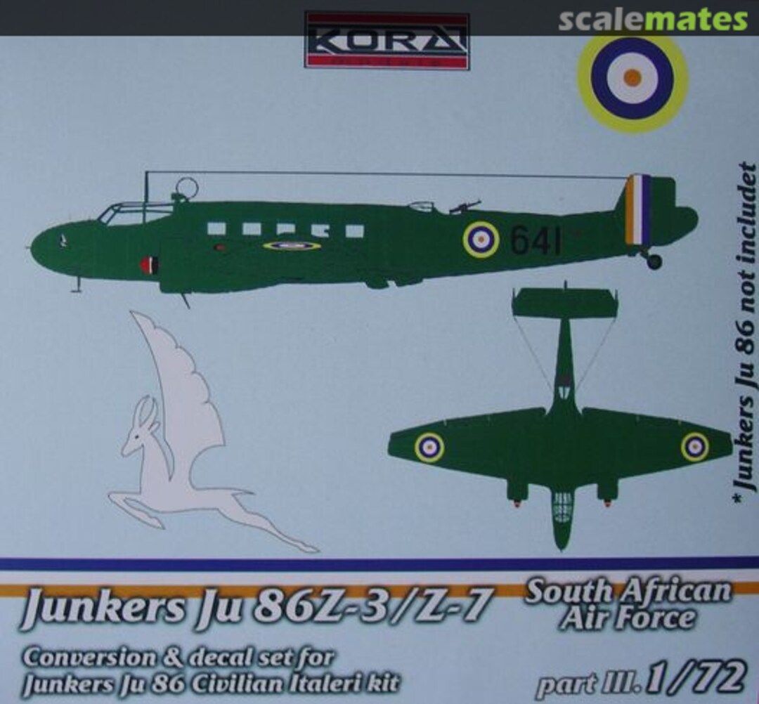 Boxart Junkers Ju-86 Z-3/Z-7 SAAF C7252 Kora Models Boxart Junkers Ju-86 Z-3/Z-7 SAAF C7252 Kora Models