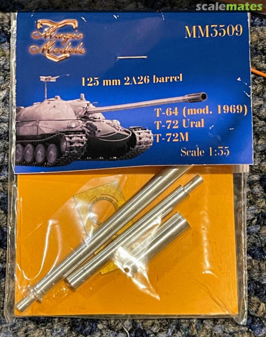 Boxart 125 mm 2A26 barrel without thermal jacket. T-64 (mod. 1969), T-72 Ural, T-72M MM3509 Magic Models Boxart 125 mm 2A26 barrel without thermal jacket. T-64 (mod. 1969), T-72 Ural, T-72M MM3509 Magic Models