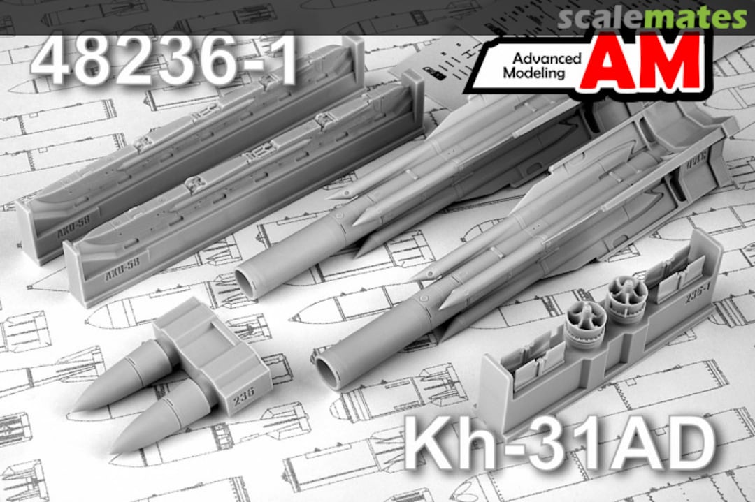Boxart Kh-31AD high-speed medium-range Air to Surface guided missile with AKU-58 launcher AMC 48236-1 Advanced Modeling