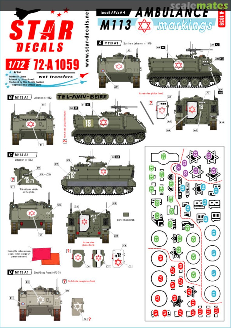 Boxart M113 Ambulance markings 72-A1059 Star Decals Boxart M113 Ambulance markings 72-A1059 Star Decals