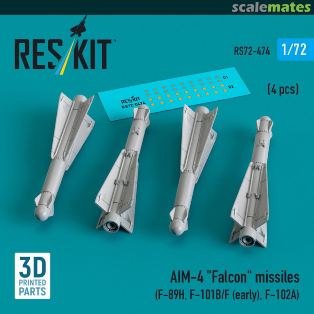 Boxart AIM-4 ``Falcon`` missiles (4 pcs) (3D Printed) RS72-0474 ResKit Boxart AIM-4 ``Falcon`` missiles (4 pcs) (3D Printed) RS72-0474 ResKit