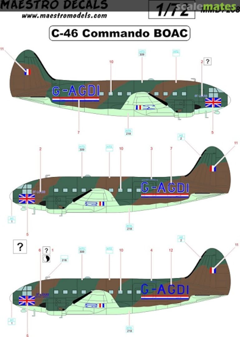 Boxart C-46 Commando decals BOAC MMD7208 Maestro Models