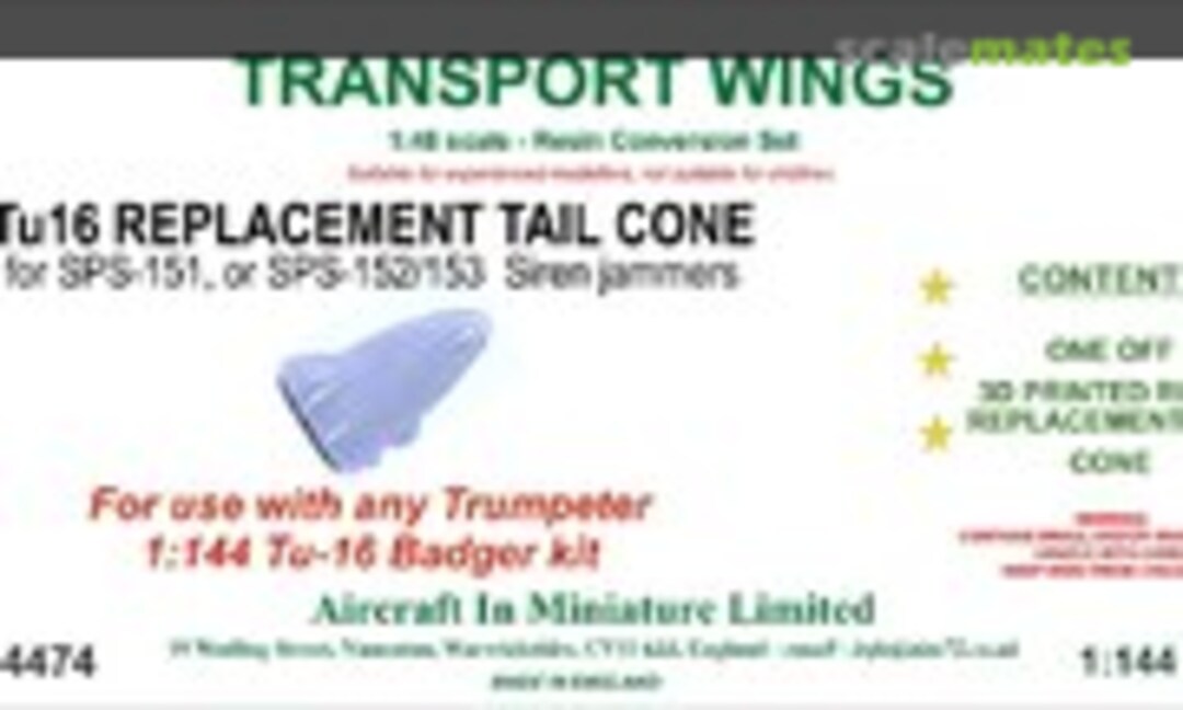 1:144 Tupolev Tu-16K-10 Badger C Replacement Tail Cone for SPS-151/152/153 Siren Jammers. (Aircraft In Miniature Ltd TWC14474) TWC14474
