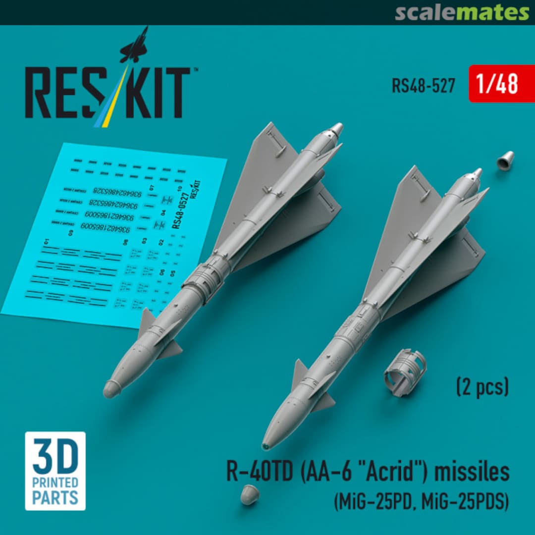 Boxart R-40TD (AA-6 Acrid) missiles (2 pcs) (MiG-25PD, MiG-25PDS) (3D printed) RS48-0527 ResKit Boxart R-40TD (AA-6 Acrid) missiles (2 pcs) (MiG-25PD, MiG-25PDS) (3D printed) RS48-0527 ResKit