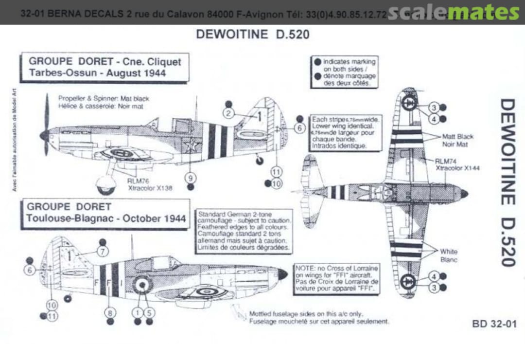 Boxart Dewoitine D.520 BD 32-01 Berna Decals Boxart Dewoitine D.520 BD 32-01 Berna Decals