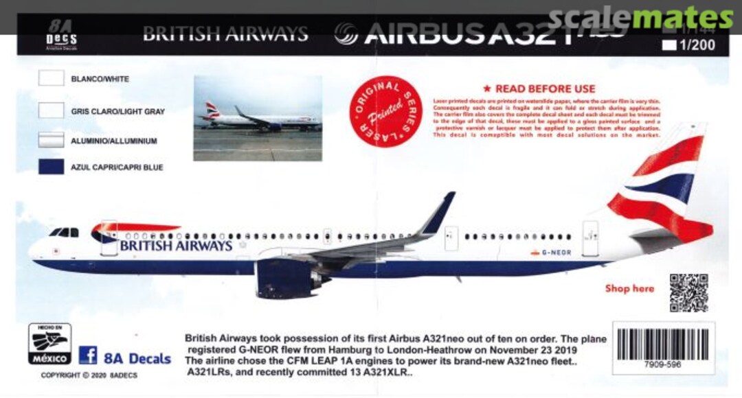 Boxart British Airways Airbus A321 NEO 7909-596 8aDecs Boxart British Airways Airbus A321 NEO 7909-596 8aDecs