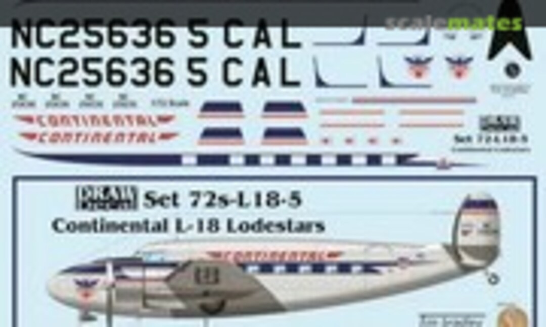 1:72 Continental Airlines L-18 Lodestars (Draw Decal 72-L18-5) 72-L18-5