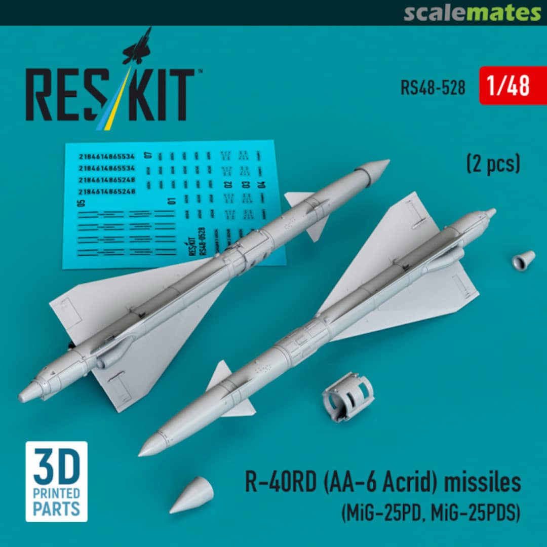 Boxart R-40RD (AA-6 Acrid) missiles (2 pcs) (MiG-25PD, MiG-25PDS) (3D printed) RS48-0528 ResKit Boxart R-40RD (AA-6 Acrid) missiles (2 pcs) (MiG-25PD, MiG-25PDS) (3D printed) RS48-0528 ResKit