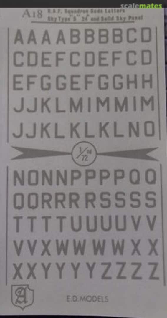 Boxart RAF Squadron Code Letters A-18B Almark Decals