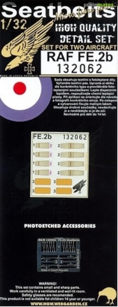 Boxart Royal Aircraft Factory FE.2b - Seatbelts (2 aircraft) 132062 HGW Models Boxart Royal Aircraft Factory FE.2b - Seatbelts (2 aircraft) 132062 HGW Models