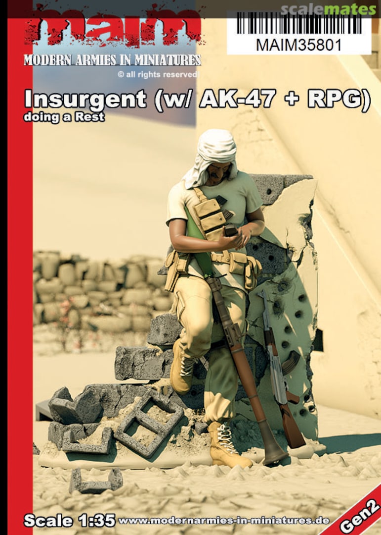 Boxart Insurgent (w/ AK-47 + RPG) doing a Rest MAIM35801 MAiM Boxart Insurgent (w/ AK-47 + RPG) doing a Rest MAIM35801 MAiM